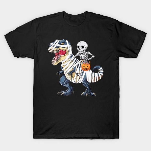 Skeleton Riding T-Rex Funny Halloween T-Shirt by Margaretsantana